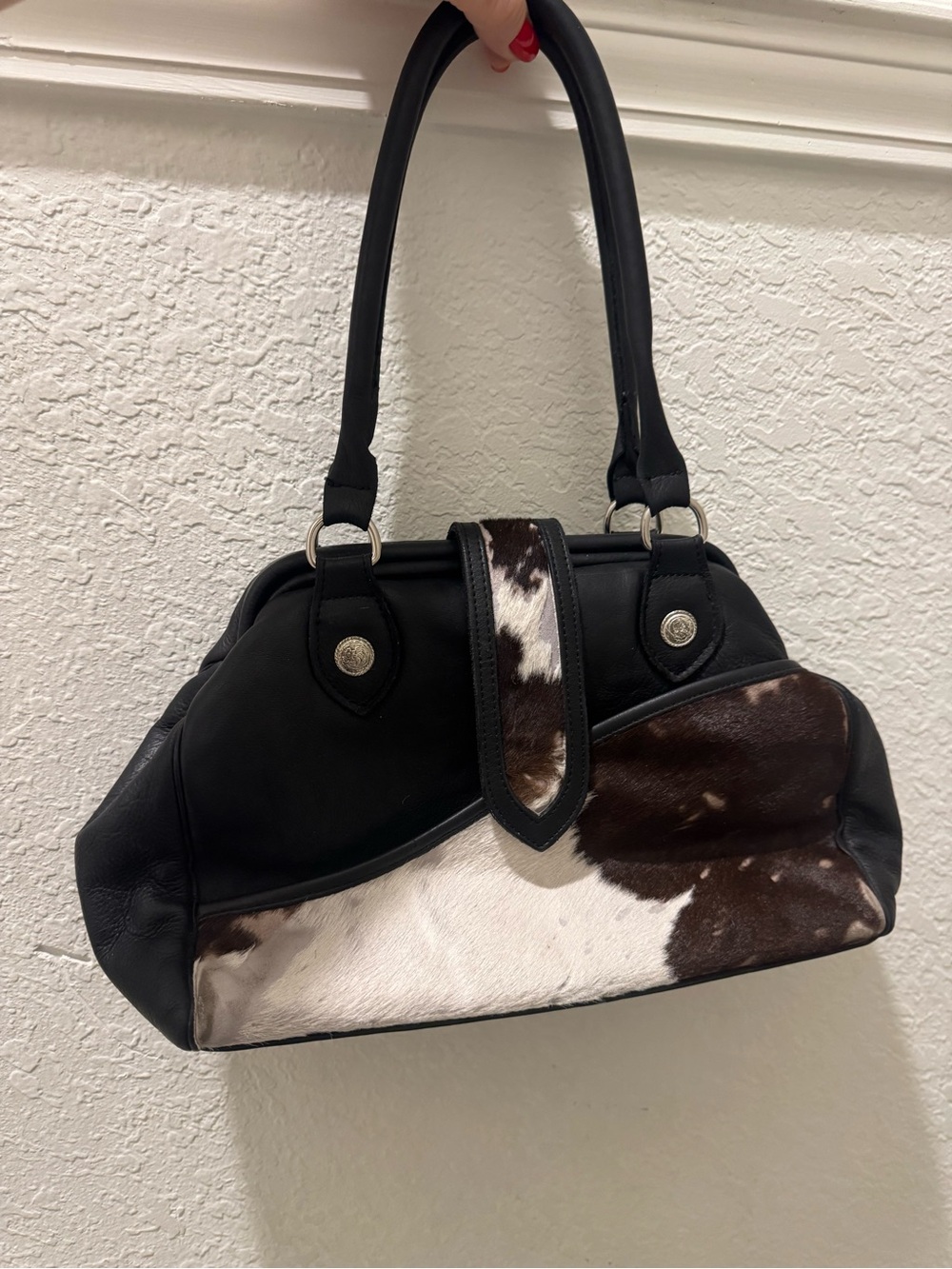 Vintage Genuine Leather Cowhide Hair-On Hide Shoulder Bag Y2K